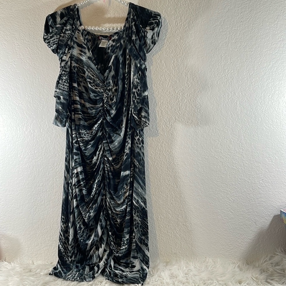 TRIXXI ANIMAL PRINT V-NECK STRETCH RUCHED DRESS SIZE 3XL NEW